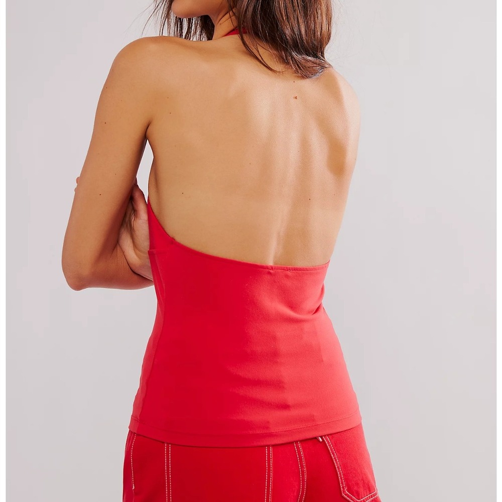 NWT Free People Halter Top Plunging Neckline Open Back Sleeveless Red Size S - Picture 2 of 6